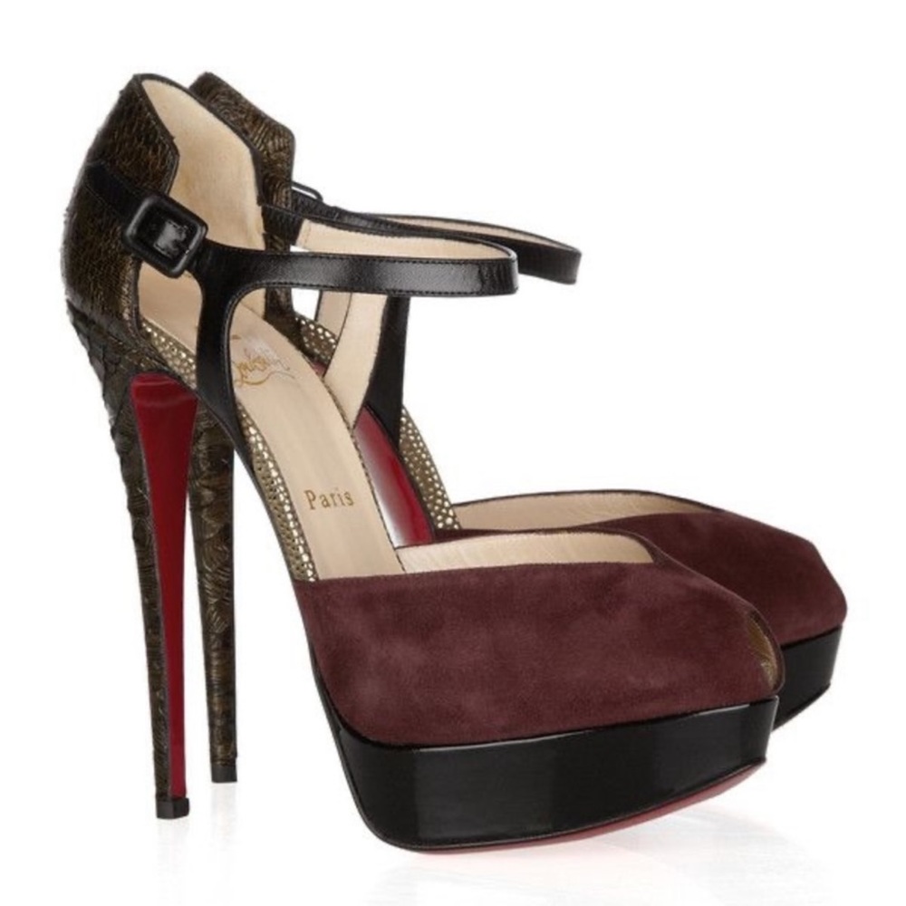 Christian Louboutin 150 suede and python pumps